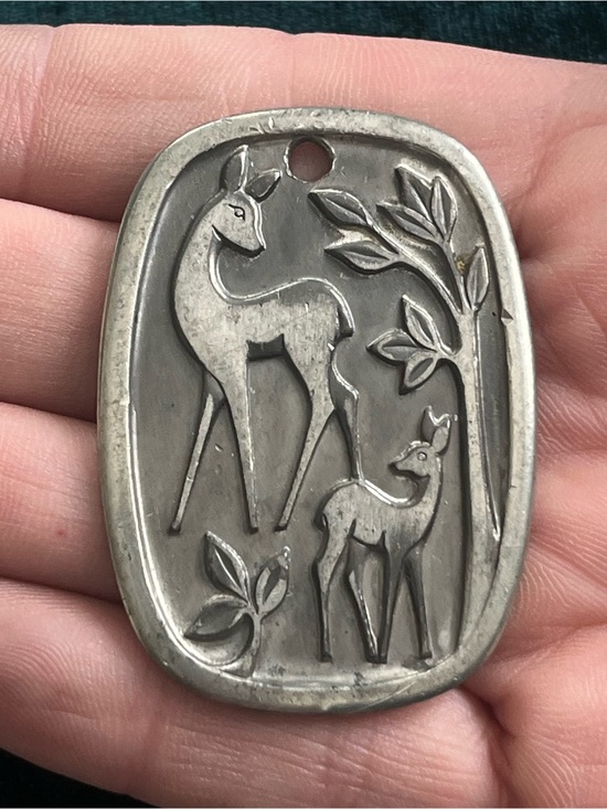 Hardanger Jewelry - Vintage Norwegian Pewter Deer Pendant Hardanger Norway MCM
